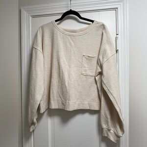 Aerie Cream oversized Cropped Sweatshirt with Pocket